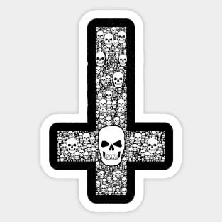 Upside down Cross made of skulls, white Sticker